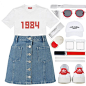 A fashion look from July 2017 featuring white tee, petite skirts and red shoes. Browse and shop related looks.