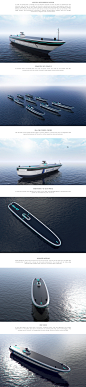 Algoritmi USV Cargo Concept Vision : Algoritmi is a concept design study for a Zero emissions Cargo Unmanned Surface Vessel (USV) or Autonomous Surface Vehicle (ASV), measuring 800 m in length and incorporating a number of futuristic technologies These te