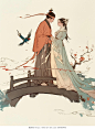 中国风古风牛郎织女鹊桥相会AI插画七夕