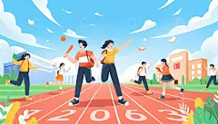 创意卡通青春校园奔跑手绘插画高清模板免费下载-趣麦麦图