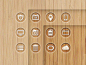 12个木头底纹的图标PSD素材，素材格式：PSD，素材关键词：木纹,图标,手机,列表,界面设计,垃圾桶,定位,窗口,删除,psd,icon