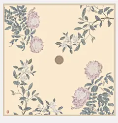 艾叶·艺品 月季茉莉花艺术方巾