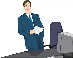 办公桌前站着的男人插画|男人图片|人物素材|人物图片|矢量人物|矢量素材|手绘　人物素材|帅哥图片