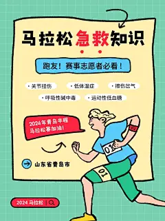 黄绿色潮酷插画风马拉松急救知识小红书封面