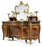 Blaise & ThÉodore Millet 1853-1918 AN IMPRESSIVE LOUIS XV REVIVAL GILT BRONZE MOUNTED KINGWOOD, SATINÉ, MOSS AGATHE AND ROUGE GRIOTTE MARBLE DRESSING TABLE Paris, circa 1890