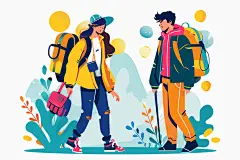 扁平风旅游氛围感手绘插画