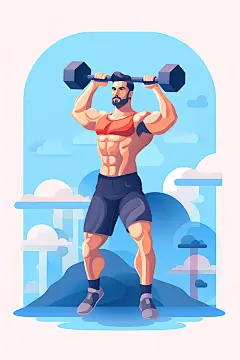 运动健身健美扁平风插画