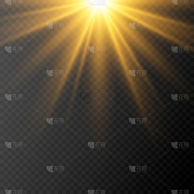 特殊设计的日光与眩光，或光效果与眩光。星光、太阳或聚光灯发出的光和眩光在光芒中模糊。装饰元素。孤立的素材-花瓣网