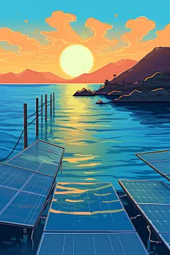 太阳能发电环保太阳能光板扁平风插画