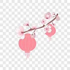  粉色樱花树枝灯笼创意设计元素卡通手绘PNG图片➤来自 PNG搜索网 pngss.com 免费免扣png素材下载！
