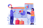 Woman and man analyzes financial data Illustration