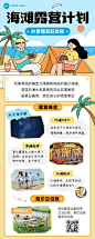 旅游出行景区景点夏季露营活动宣传描边插画长图海报
