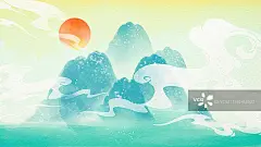 仙山国风山水插画正版高清图片下载-视觉中国VCG.COM