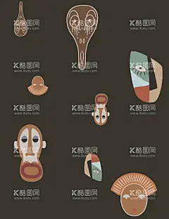 面具  - 源文件下载【酷图网】卡通,脸,面具,扎染,手绘花,数码印花,大牌花,定位花