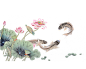 唯美古风水彩手绘荷花荷叶古典水墨莲花插画PNG免扣透明设计素材
