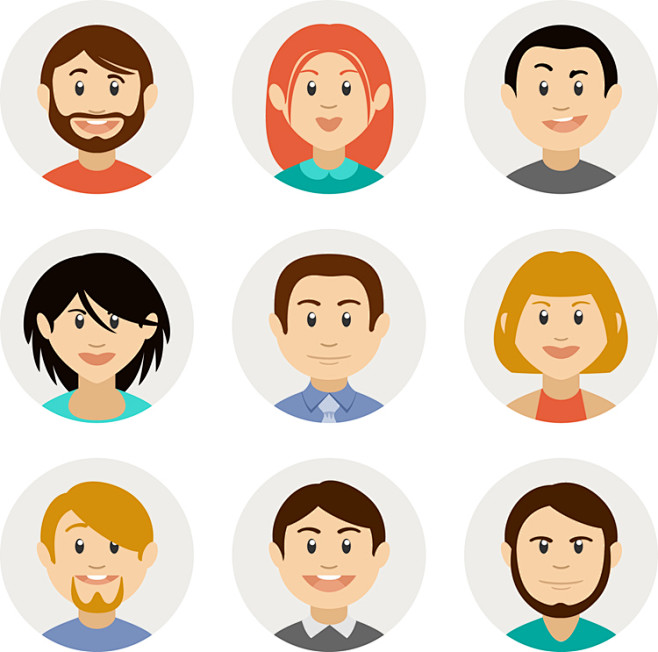 圆形职业头像ai矢量素材卡通扁平化人物男女白领人士网站职场用户淘宝