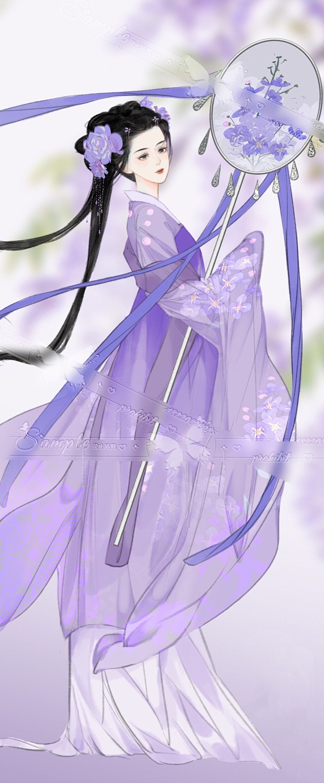 小园春时  古风插画  紫衣美人