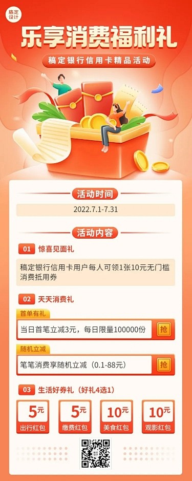 金融银行信用卡消费优惠活动营销长图海报