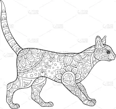 可爱的,猫,成年的,华丽的,农场,洋葱花,乱画,轮廓,着色,冥想