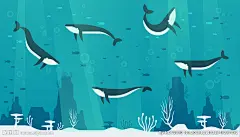 手绘卡通海底世界插画