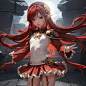 00002-3288565423-(character on front), petite,  lady,Red hair,yuansu _(erjue_),backlighting,simple background,dungeon background,chibi,cold attit