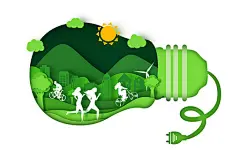 剪纸环保出行人物城市建筑风景插画JPG环境保护