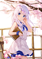 Anime 1260x1776 anime anime girls vertical portrait display books trees long hair white hair blue eyes