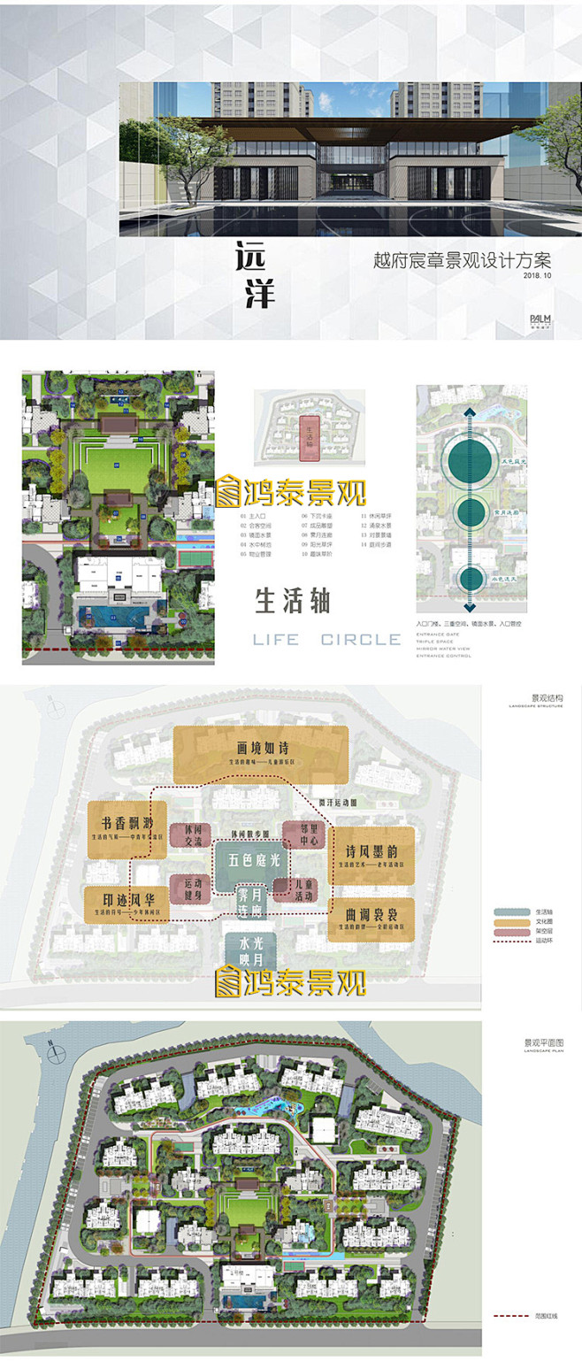 住宅居住区新中式风格景观方案文本大区示范...