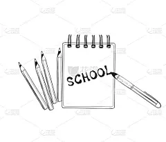 学校涂鸦图标。手绘笔记本。