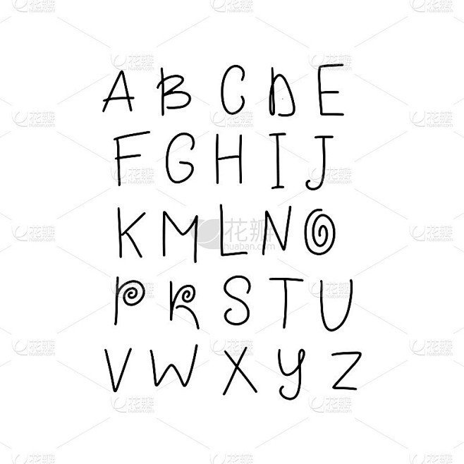 手绘涂鸦abc，字母类型字体