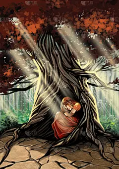 在树上睡觉的女孩 