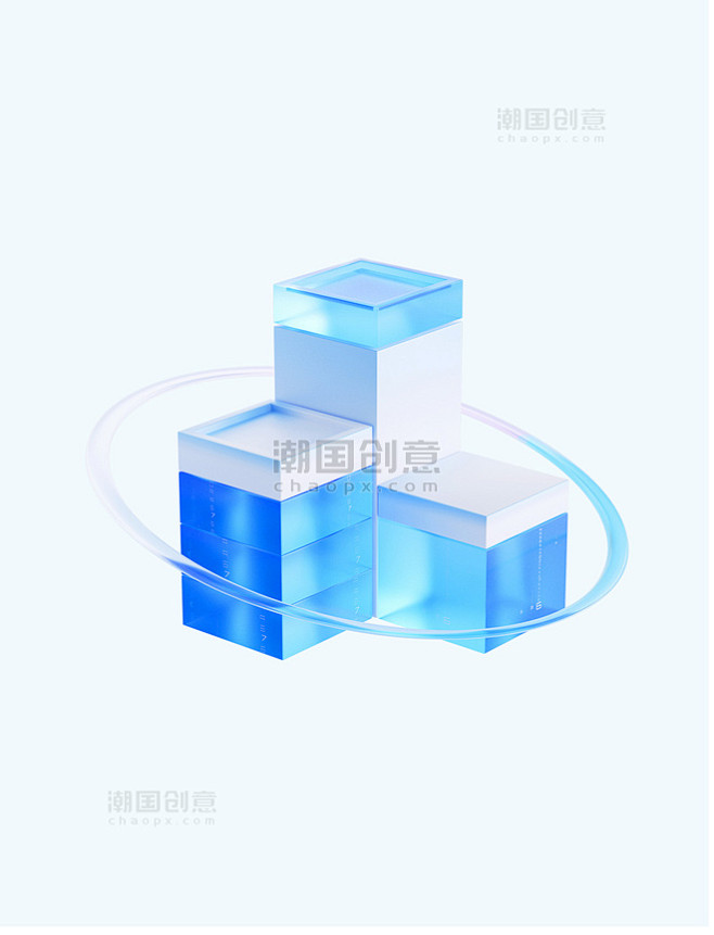 3d玻璃立方体柱体商务办公金融蓝色ico...