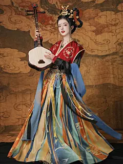 【流烟昔泠-丹丘】原创刺绣敦煌唐背子半臂坦领齐腰襦裙汉服女-淘宝网