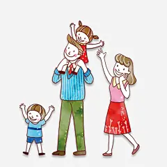 开心的一家四口手绘图 设计图片 免费下载 页面网页 平面电商 创意素材