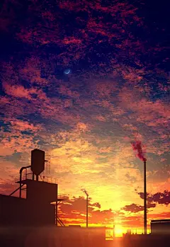 【数码绘】日本画师mks_fStD的黄昏云彩特写~ ​ （转）via @板绘插画教程 ​ ​​​​