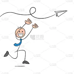 商人人物斯蒂克曼试图抓住纸飞机，矢量卡通插图