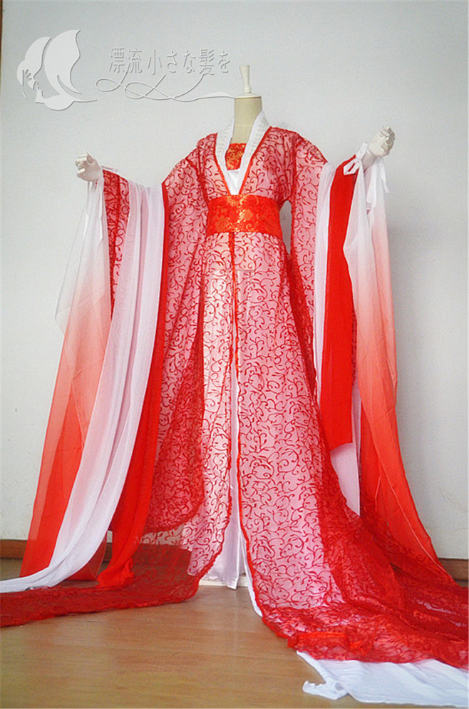 古装汉服汉朝红色渐变花纹纱华丽女大拖尾cos服婚服宋凝慕容安淘宝网