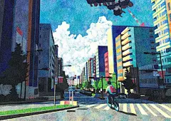 城市街景插画  | cr：日本插画师 803MHz ​​​​早上好