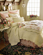 床品，淡绿色，绗缝被，印花提花，乡村风