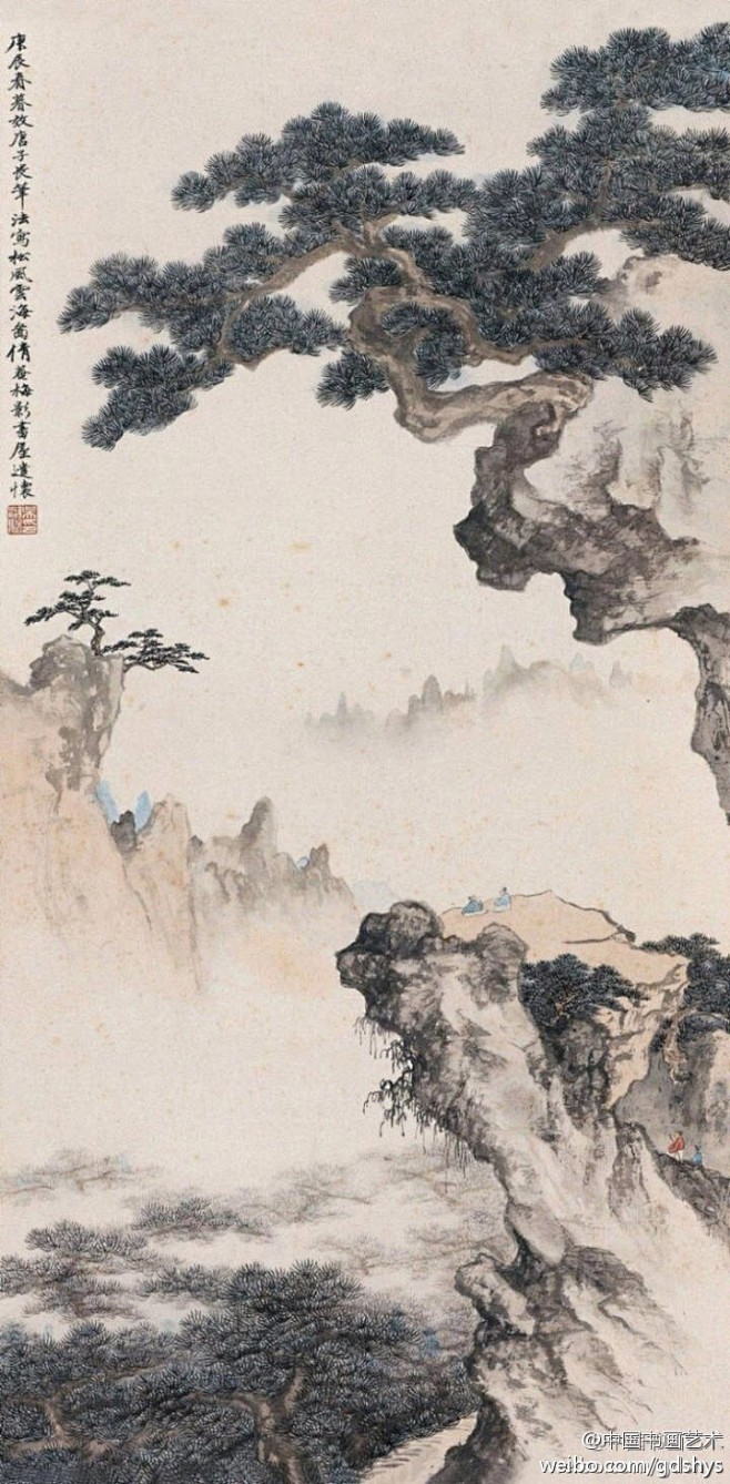 国画#【 吴湖帆《松风云海图》】此幅构.