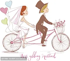 婚礼邀请与新娘和新郎骑自行车
Wedding invitation with bride and groom on bicycle