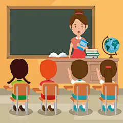 卡通可爱小学生课堂老师教室上课教学讲课场景插画ai矢量设计素材-淘宝网