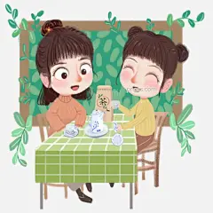 谷雨喝茶的小女孩图片大小2000x2000px 图片尺寸3.55 MB 来自PNG搜索网 pngss.com 免费免扣png素材下载！白色的茶具#谷雨人物插画#喝茶的小女孩#卡通人物#卡通手绘#绿色的叶子#绿色的桌子#植物装饰#