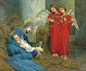 玛丽安·斯托克斯（Marianne Stokes）绘画-娱乐圣婴的天使，1893年，玛丽安·斯托克斯（Marianne Stokes）