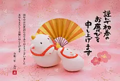 新年贺卡的泥塑日本传统工艺“多雷”。“多雷”是一种粘土制成的钟。