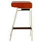 Gavilan Barstool, Solid Brass Base with Walnut Details and Orange Leather | From a unique collection of antique and modern stools at https://www.1stdibs.com/furniture/seating/stools/: 