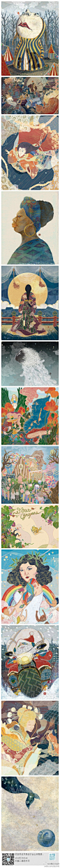 #求是爱绘画#纽约的日籍插画师Yohey Horishita，他的绘画风格里深深的表现出了东方的绘画样式。例如浮世绘等绘画风格。