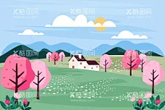 矢量春天背景  - 源文件下载【酷图网】矢量春天背景,春天风景壁纸,春天壁纸,绿色背景,大自然,清新,景色,自然季节,春季,四季,插图,卡通,风景地形,