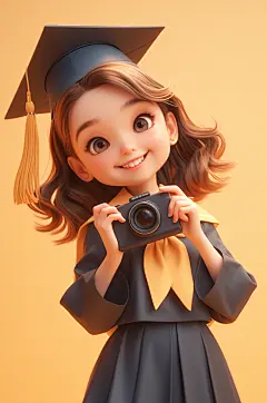 AI数字艺术毕业季学士服卡通人物模型
