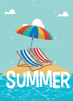夏天,动画片,可爱的,创造力,鸡尾酒,自然,季节,概念,Sun Lounger,度假